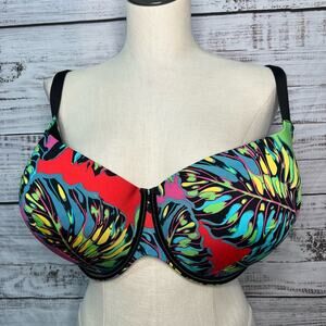Cacique Bra 42H Full Coverage Light Push Up Underwire Hawaiian Tropical Colorful